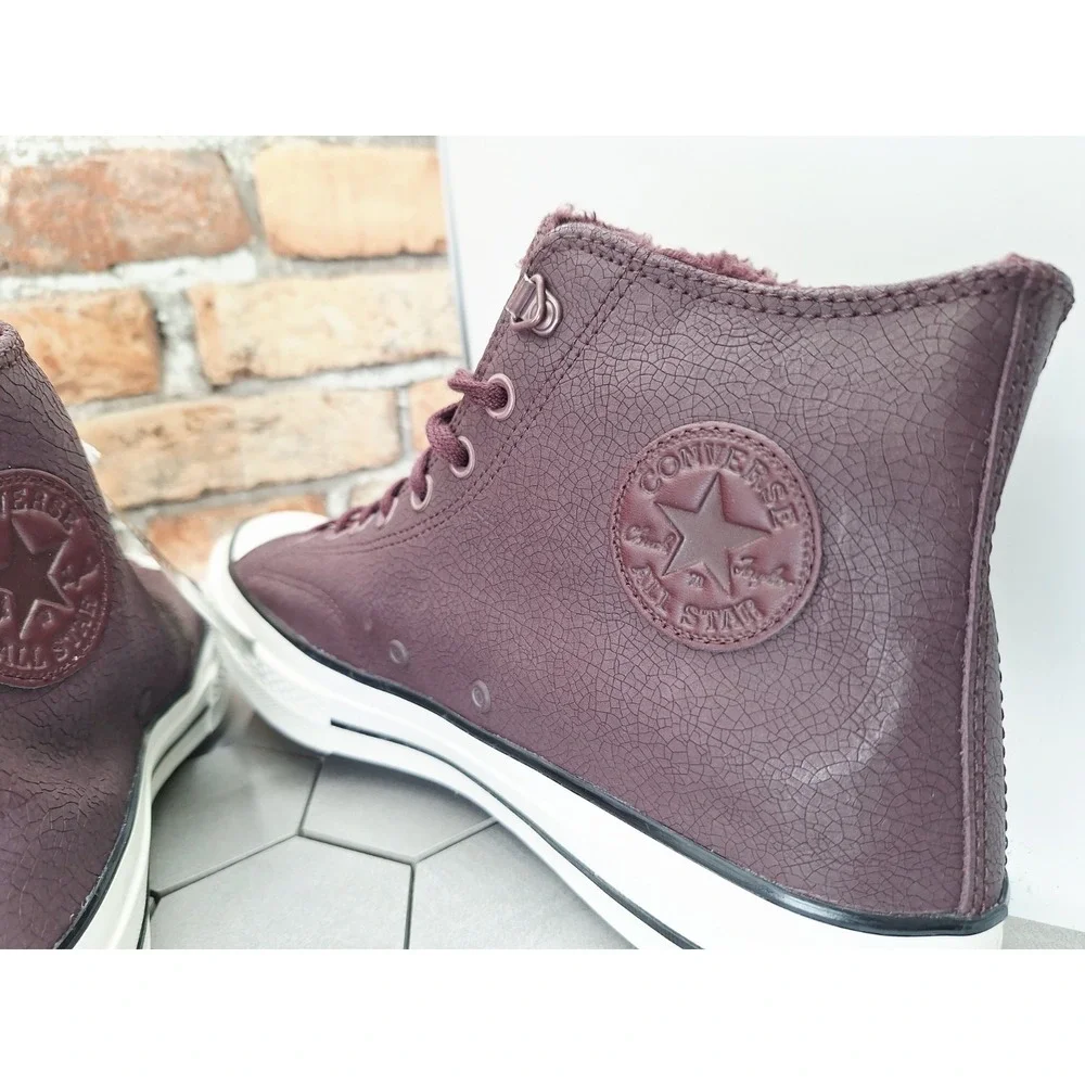 Converse Chuck 70 Distressed Leather Bloodstone Wine Lined Fur Sherpa Warm Sz 12 - Picture 13 of 16